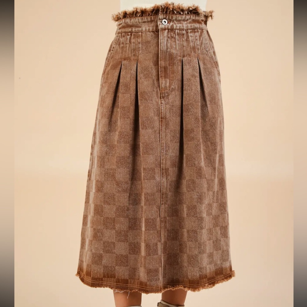 Very J Brown Checkered Midi Skirt - Picture 2 of 4